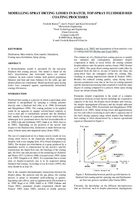 (PDF) Modelling spray drying losses in batch, topspray fluidised bed