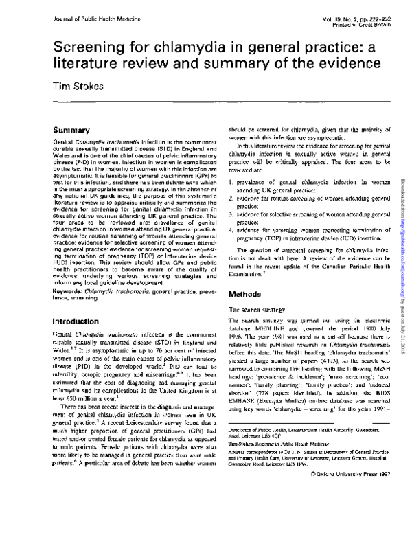 (PDF) Screening for chlamydia in general practice: a literature review ...