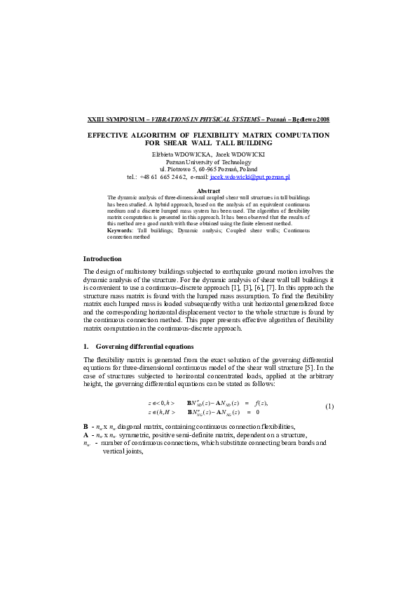 (PDF) EFFECTIVE ALGORITHM OF FLEXIBILITY MATRIX COMPUTATION FOR SHEAR ...