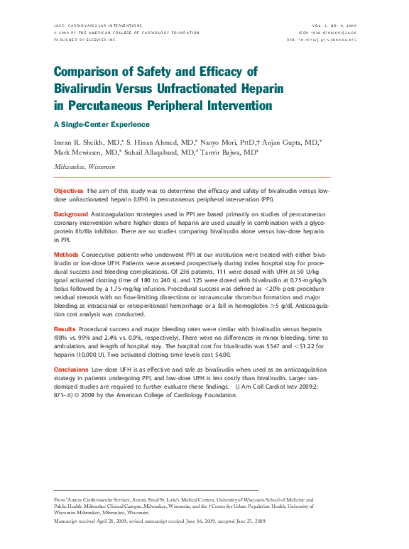 (PDF) Comparison of Safety and Efficacy of Bivalirudin Versus ...