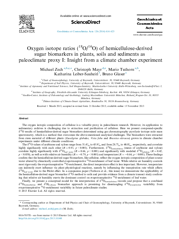 (PDF) Oxygen isotope ratios (18O/16O) of hemicellulose-derived sugar ...