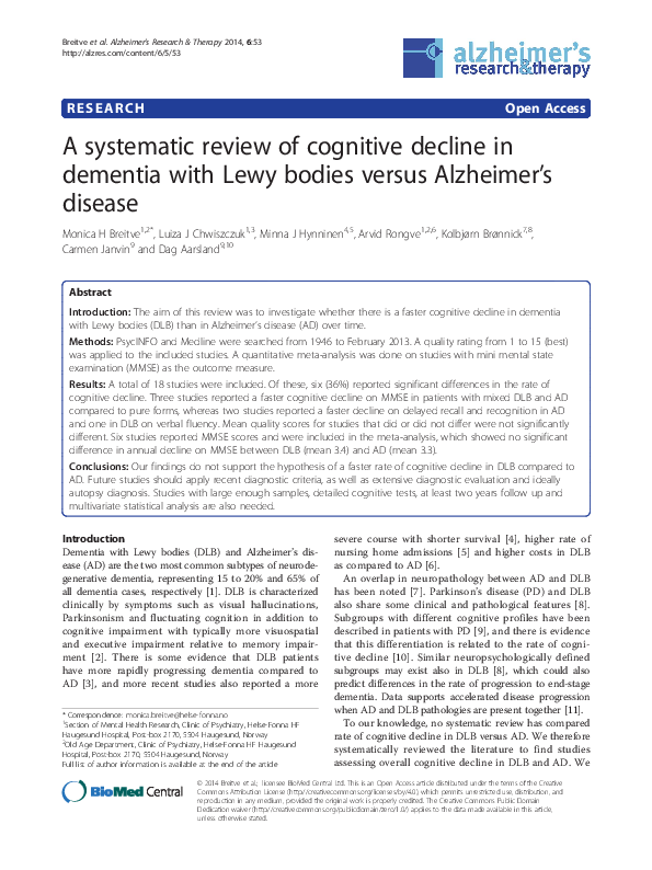 (PDF) A systematic review of cognitive decline in dementia with Lewy ...