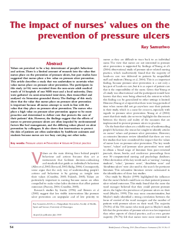 (PDF) The impact of nurses' values on the prevention of pressure ulcers