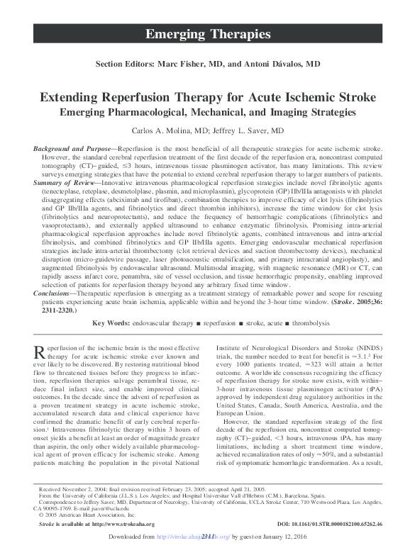 (PDF) Extending Reperfusion Therapy for Acute Ischemic Stroke: Emerging ...