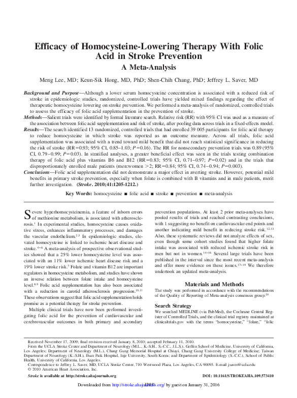 (PDF) Efficacy of Homocysteine-Lowering Therapy With Folic Acid in ...