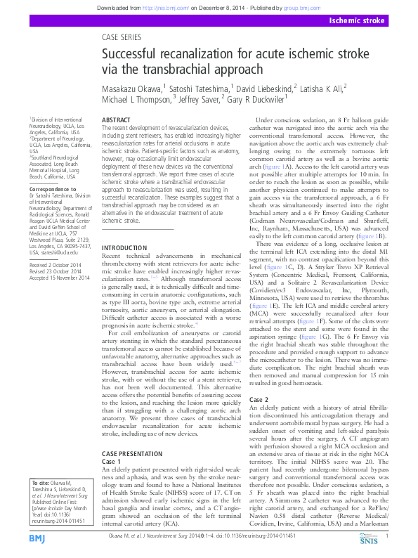 (PDF) Successful recanalization for acute ischemic stroke via the ...