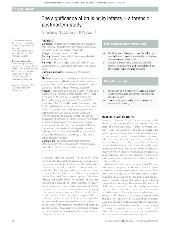 (PDF) The significance of bruising in infants--a forensic postmortem study