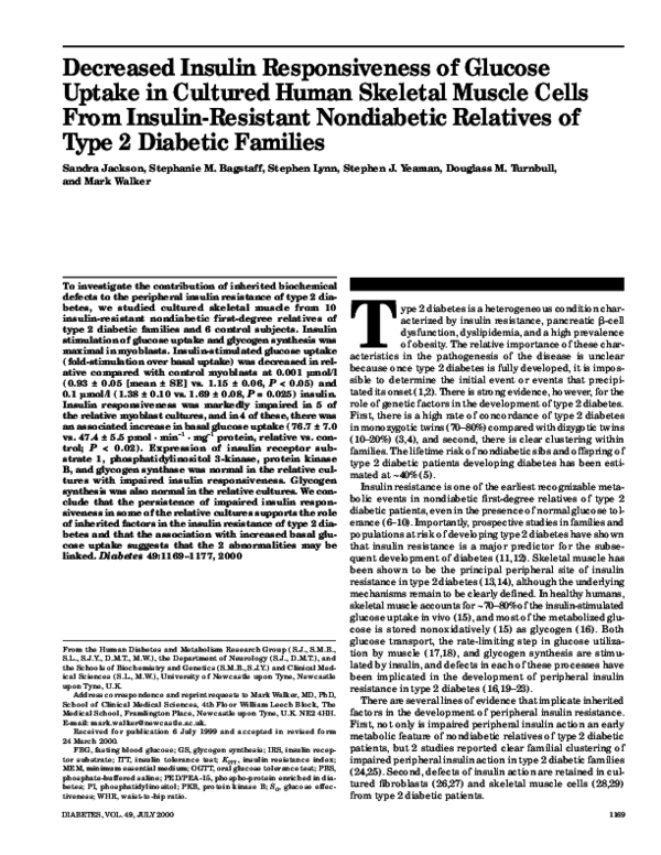 (PDF) Decreased insulin responsiveness of glucose uptake in cultured ...