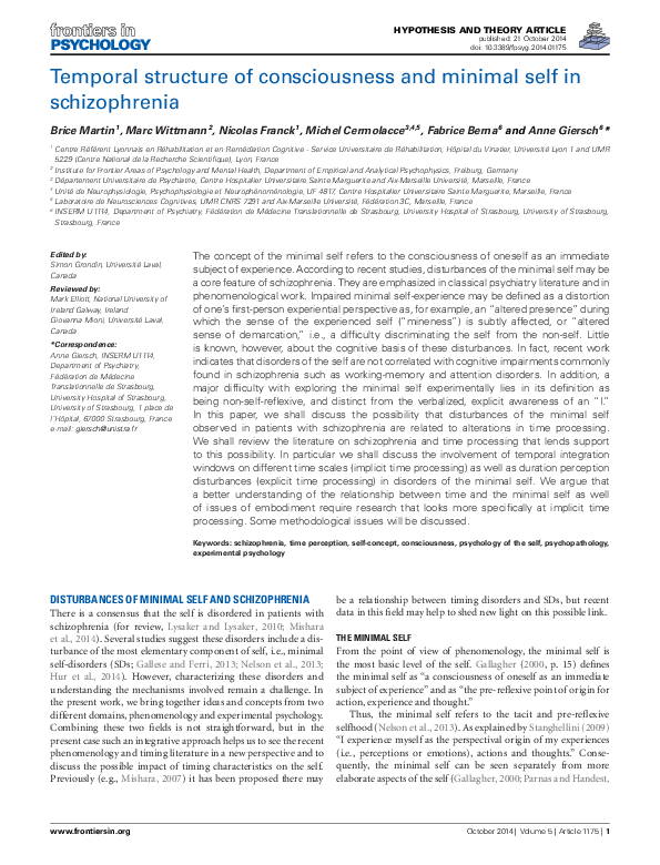 (PDF) Temporal structure of consciousness and minimal self in schizophrenia