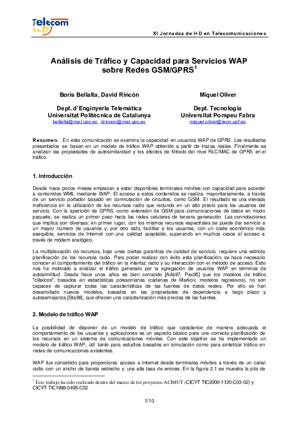 (PDF) Análisis de tráfico y capacidad para servicios WAP sobre redes