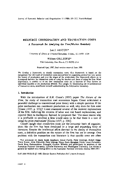 (PDF) Resource coordination and transaction costs