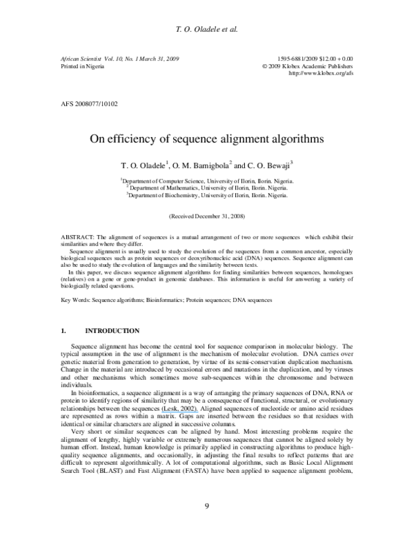 (PDF) On efficiency of sequence alignment algorithms