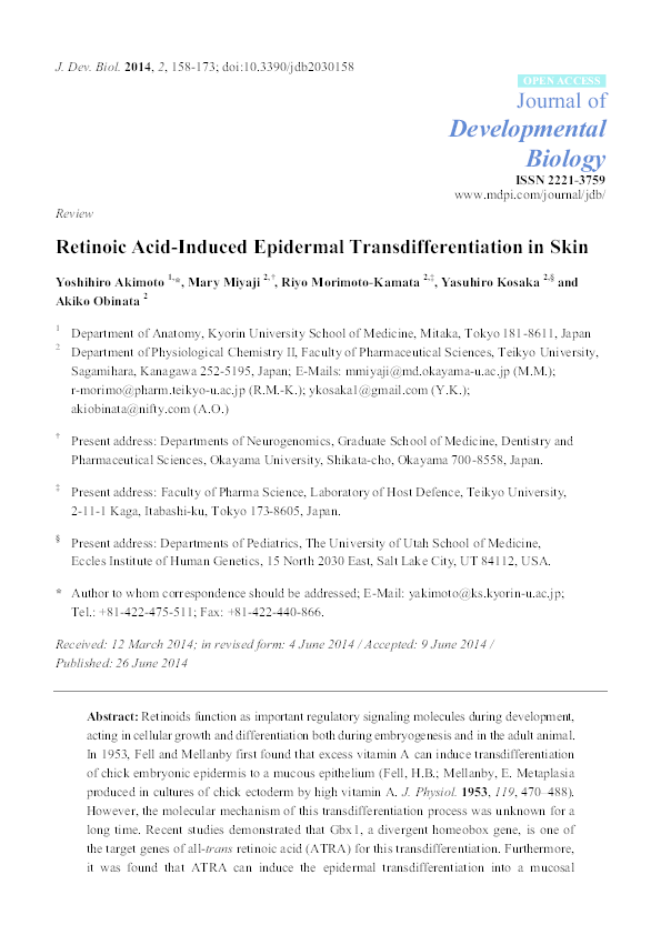 (PDF) Retinoic Acid-Induced Epidermal Transdifferentiation in Skin