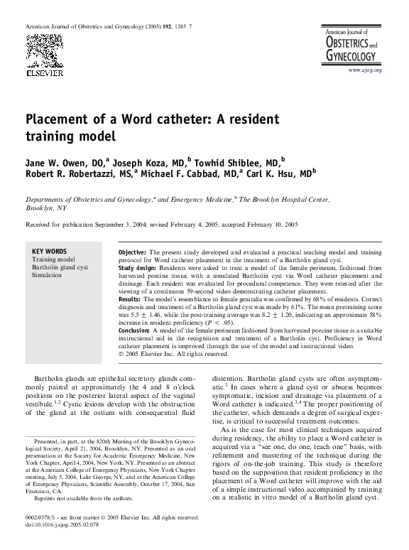 (PDF) Placement of a Word catheter A resident training model Michael