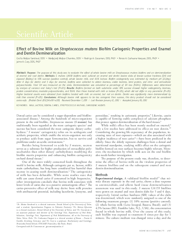 (PDF) Effect of Bovine Milk on Streptococcus mutans Biofilm Cariogenic ...