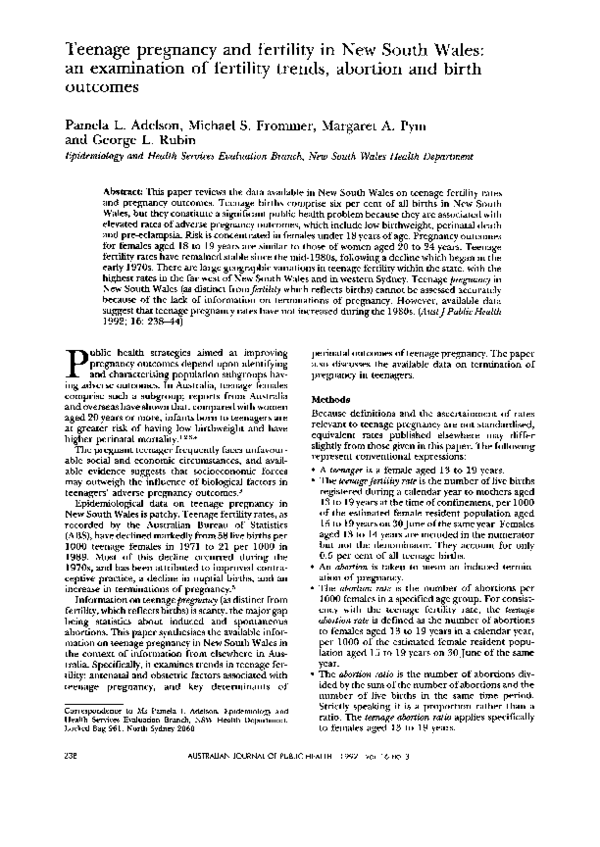 (PDF) Teenage pregnancy and fertility in New South Wales: an ...
