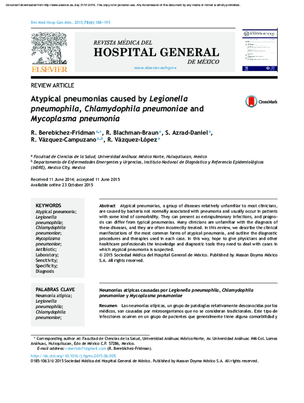 (PDF) Atypical pneumonias caused by Legionella pneumophila ...