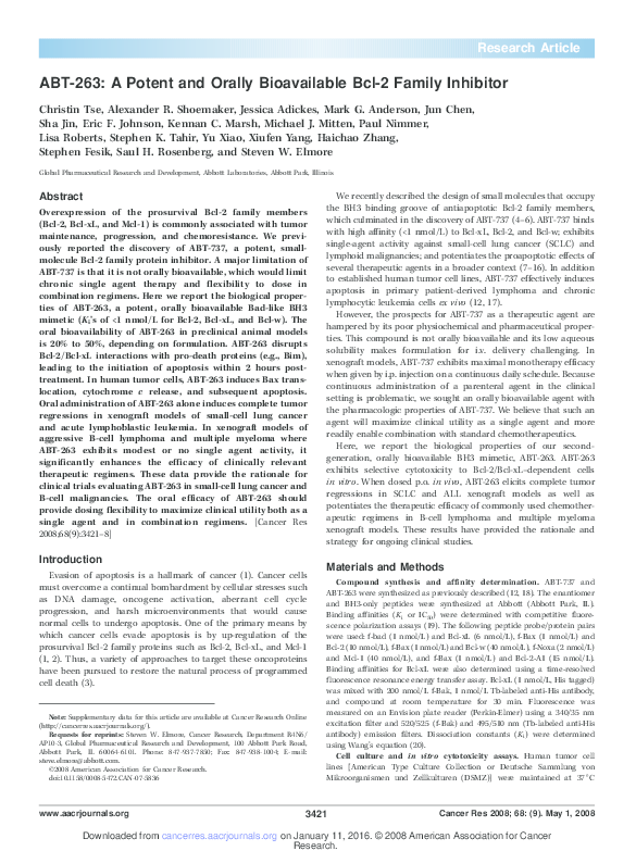 (PDF) ABT-263: A Potent and Orally Bioavailable Bcl-2 Family Inhibitor