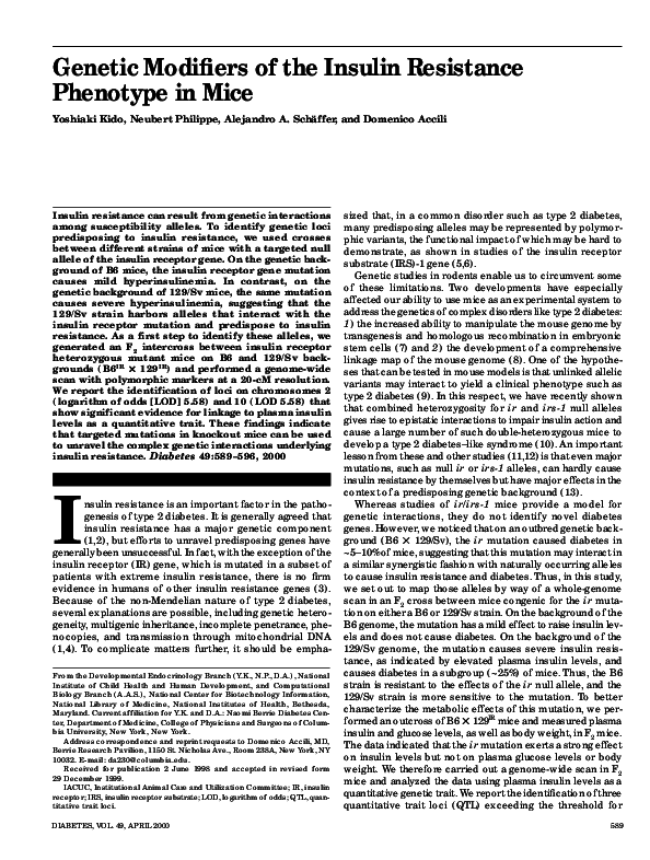 (PDF) Genetic modifiers of the insulin resistance phenotype in mice