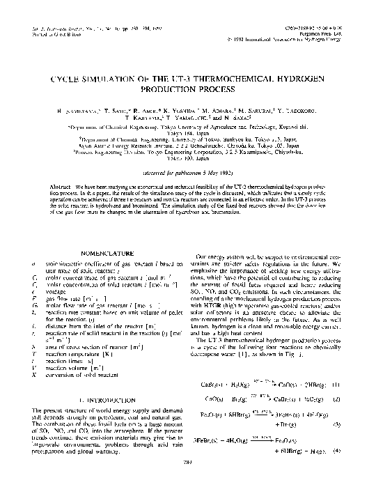 (PDF) Cycle simulation of the UT-3 thermochemical hydrogen production ...