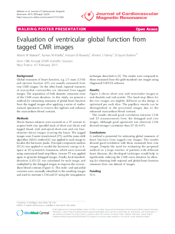 (PDF) Evaluation of ventricular global function from tagged CMR images