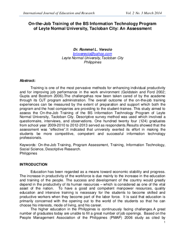 (PDF) On-the-Job Training of the BS Information Technology Program of ...