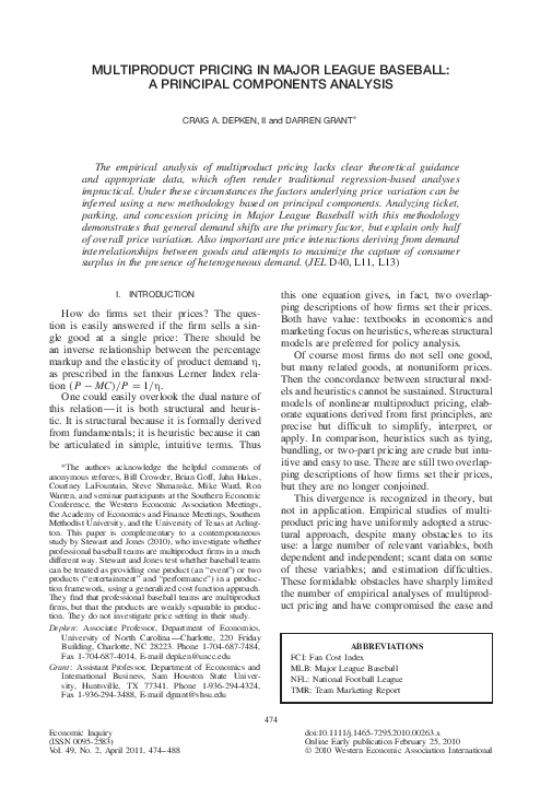 (PDF) MULTIPRODUCT PRICING IN MAJOR LEAGUE BASEBALL: A PRINCIPAL ...