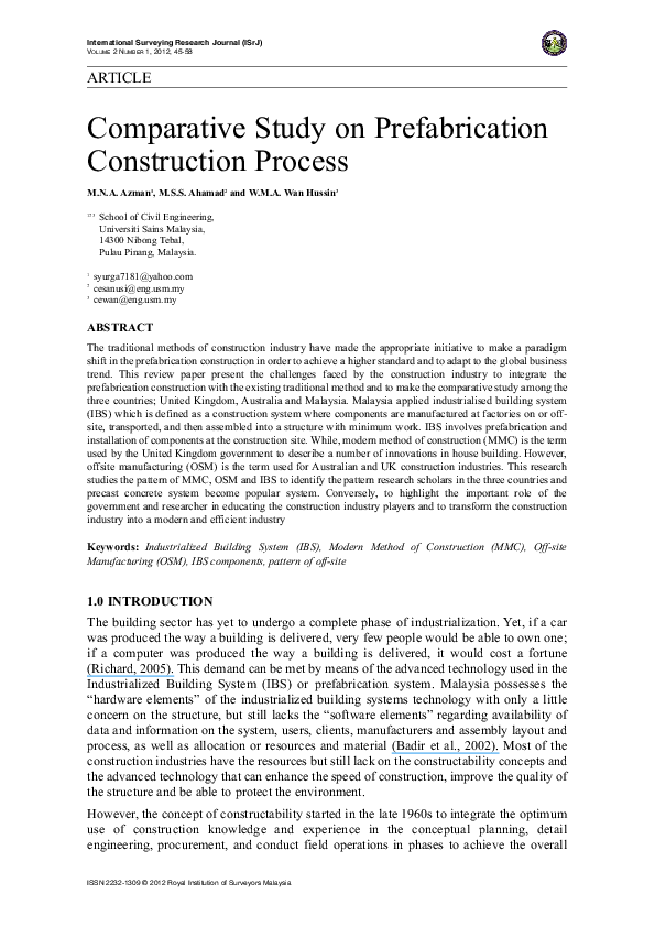 (PDF) Comparative Study on Prefabrication Construction Process