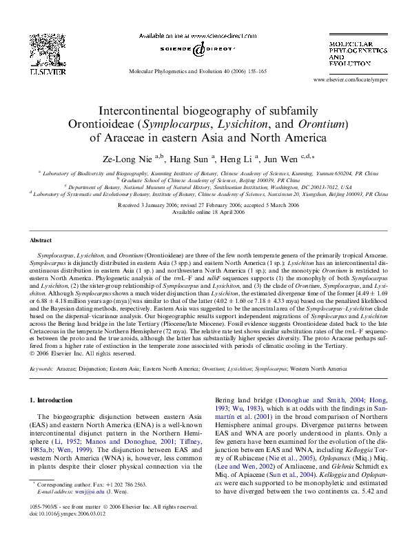 (PDF) Intercontinental biogeography of subfamily Orontioideae ...