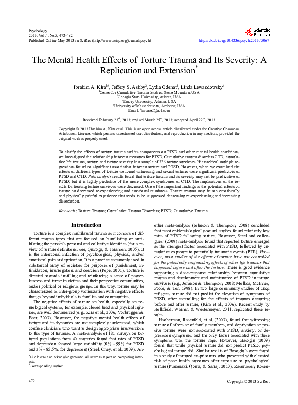(PDF) The Mental Health Effects of Torture Trauma and Its Severity: A ...