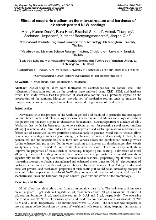 (PDF) Effect of Saccharin Sodium on the Microstructure and Hardness of