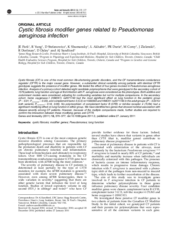 (PDF) Cystic fibrosis modifier genes related to Pseudomonas aeruginosa ...
