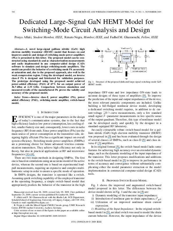 (PDF) Dedicated Large-Signal GaN HEMT Model for Switching-Mode Circuit ...
