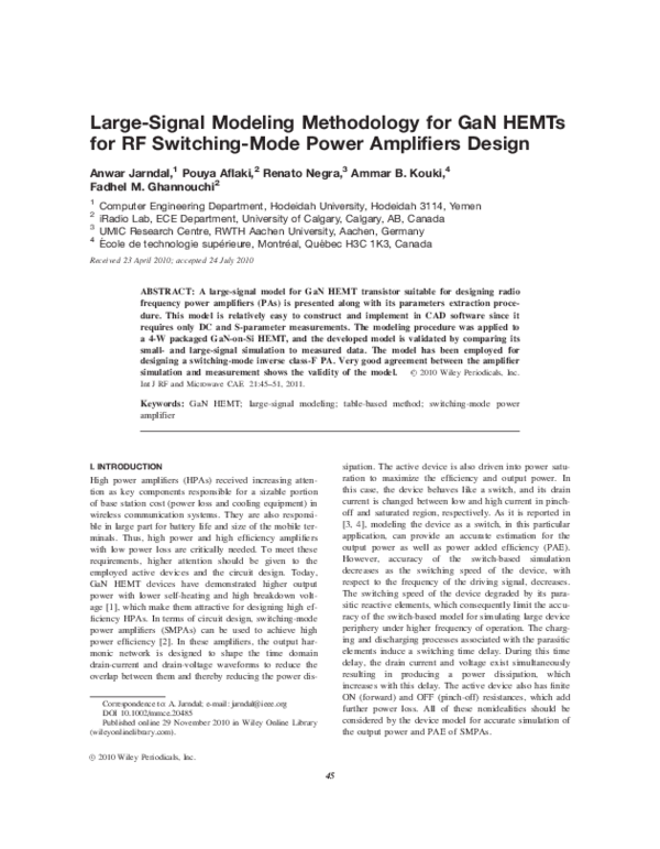 (PDF) Large-signal modeling methodology for GaN HEMTs for RF switching ...