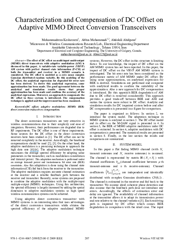 (PDF) Characterization of DC Offset on Adaptive MIMO Direct Conversion ...