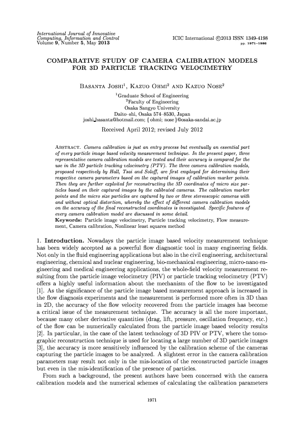 (PDF) Comparative Study of Camera Calibration Methods for 3D Particle ...