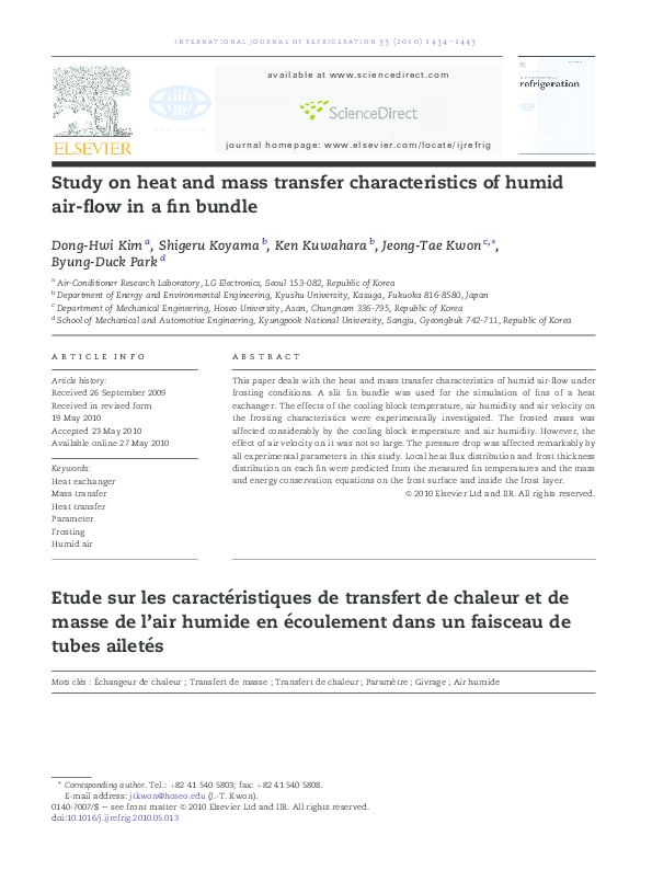 (PDF) Study on heat and mass transfer characteristics of humid air-flow ...