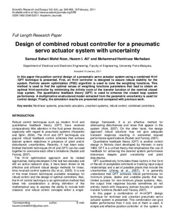 (PDF) Design of combined robust controller for a pneumatic servo ...