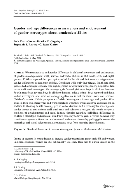 (PDF) Gender and age differences in awareness and endorsement of gender ...