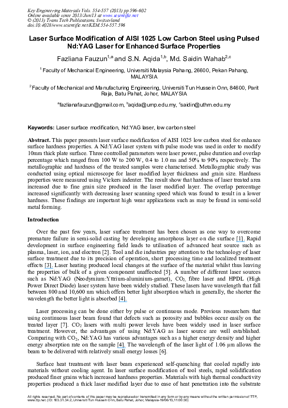 (PDF) Laser Surface Modification of AISI 1025 Low Carbon Steel Using ...