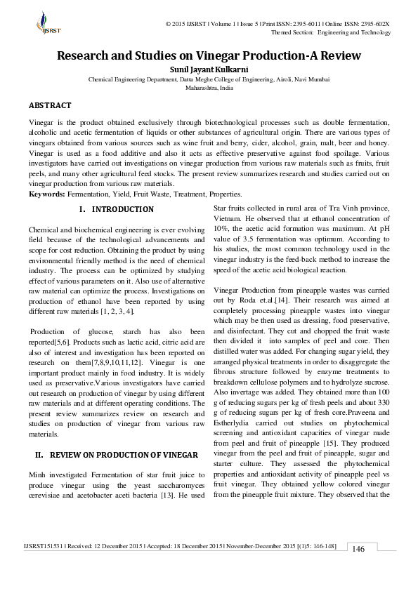 (PDF) Research and Studies on Vinegar ProductionA Review