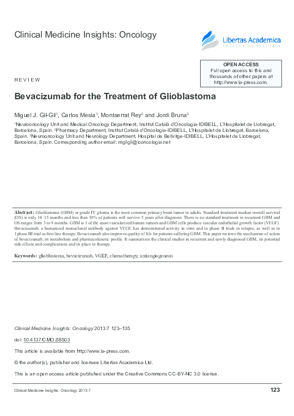 (PDF) Bevacizumab for the treatment of glioblastoma