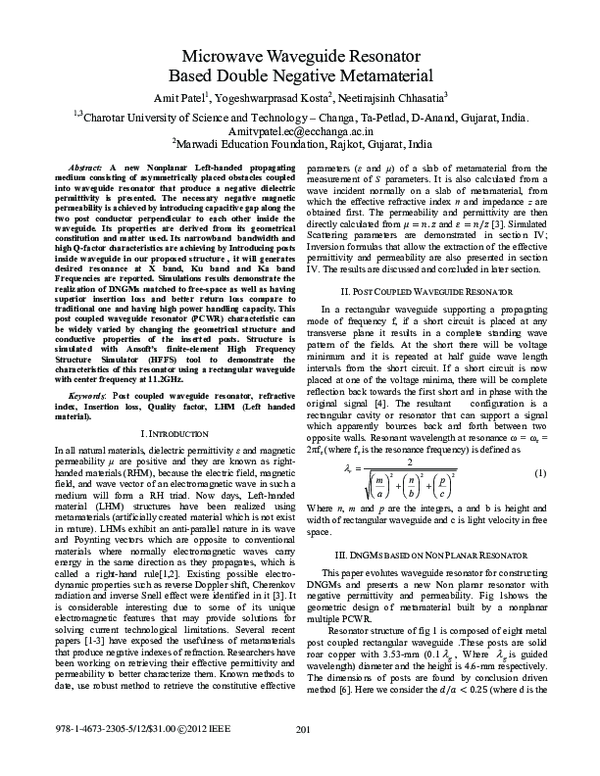 (PDF) Microwave waveguide resonator based double negative metamaterial