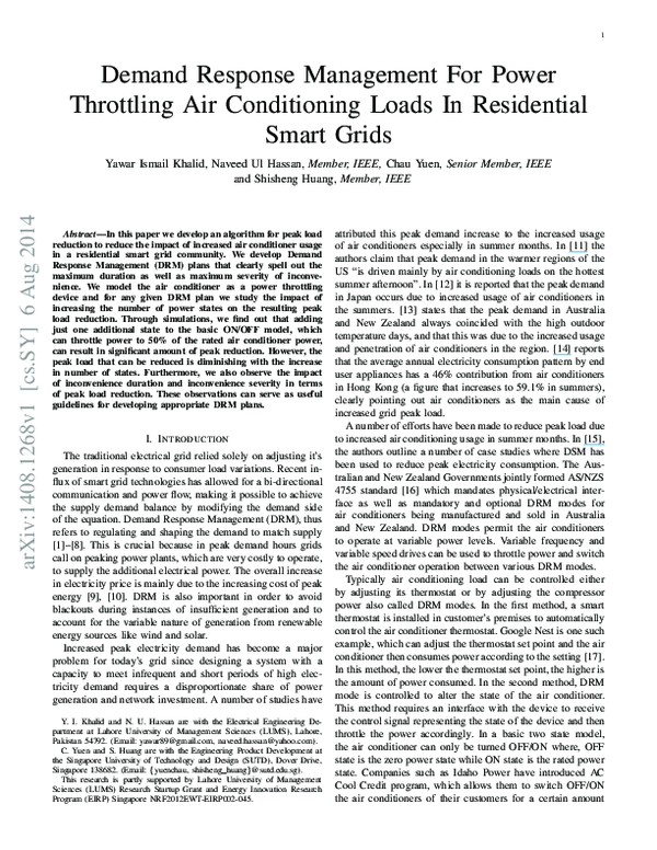 (PDF) Demand response management for power throttling air conditioning ...