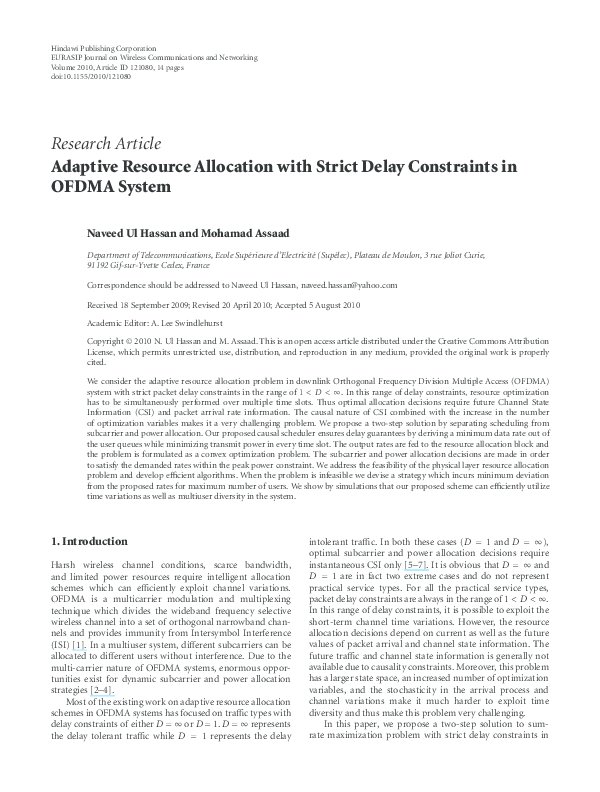 (PDF) Adaptive Resource Allocation with Strict Delay Constraints in ...