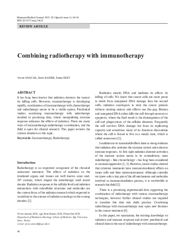 Pdf Combining Radiotherapy With Immunotherapy