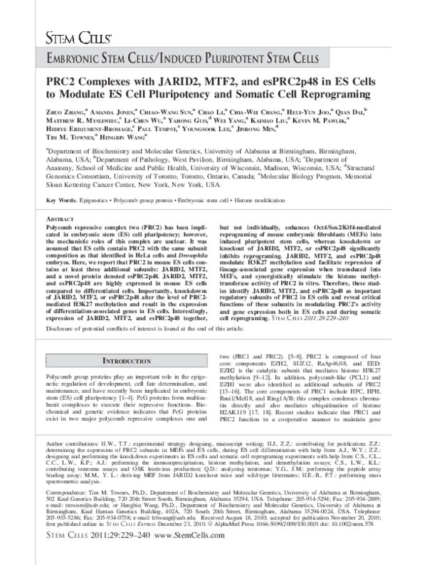 (PDF) PRC2 Complexes with JARID2, MTF2, and esPRC2p48 in ES Cells to ...