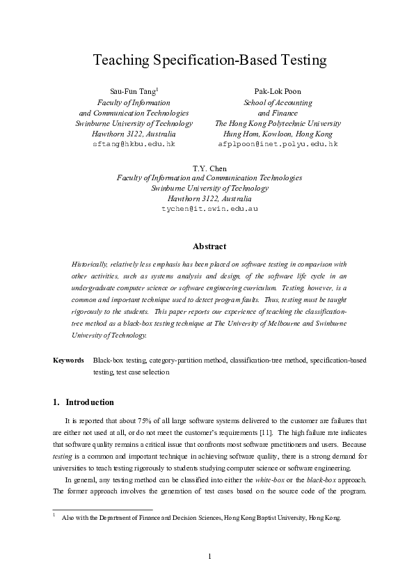 (PDF) Teaching Specification-Based Testing