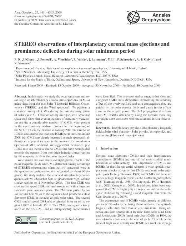 (PDF) STEREO observations of interplanetary coronal mass ejections and ...