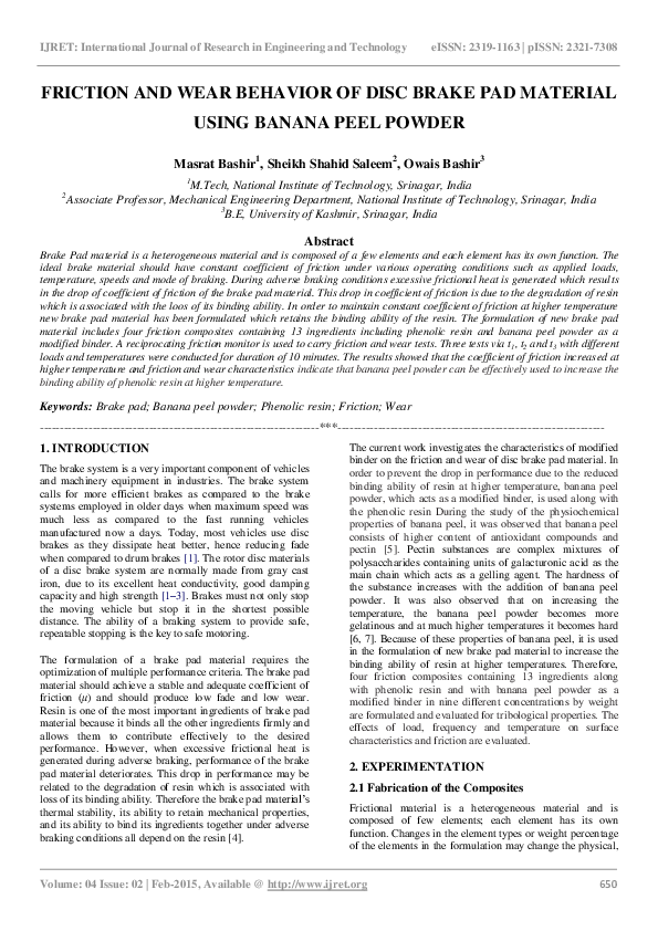 (PDF) FRICTION AND WEAR BEHAVIOR OF DISC BRAKE PAD MATERIAL USING